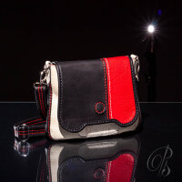 Handtasche aus Leder - schwarz/ rot/ beige