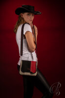 Handtasche aus Leder - schwarz/ rot/ beige