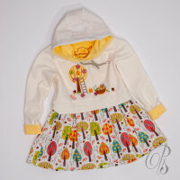 Kinderkleid „Herbst“ mit langen Ärmeln, Kapuze und Herbststickerei / Einzelstück