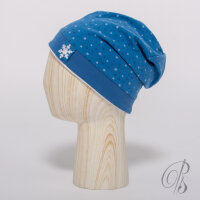 Beanie Mütze blau mit Schneeflocken